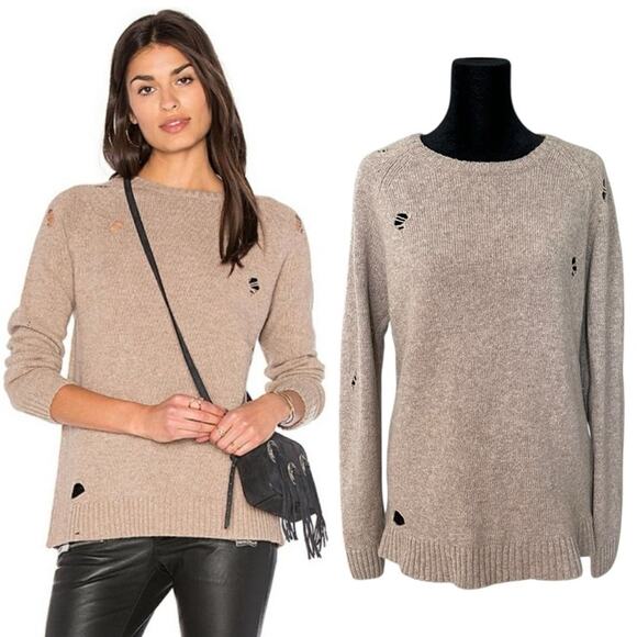 Anine Bing Sweater Wool Distressed Taupe Neutral Minimalist Fall Winter Medium - Picture 1 of 14